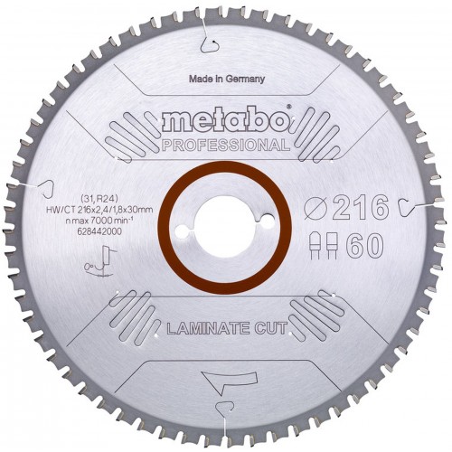 Metabo Kreissägeblatt "Laminate cut Professional" 216x30 Z60 FZ/TZ 0° 628442000