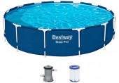 BESTWAY Steel Pro Frame Pool 396 x 84 cm, Set mit Filterpumpe 5612E