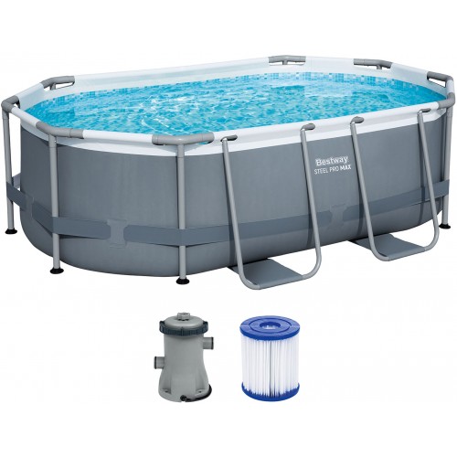 BESTWAY Power Steel Frame Pool 305 x 200 x 84 cm, Set mit Filterpumpe 5614A