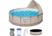 BESTWAY Steel Pro Max Frame Pool 396 x 107 cm, Komplett-Set mit Filterpumpe 561FY