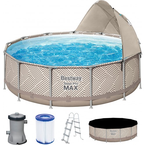 BESTWAY Steel Pro Max Frame Pool 396 x 107 cm, Komplett-Set mit Filterpumpe 561FY