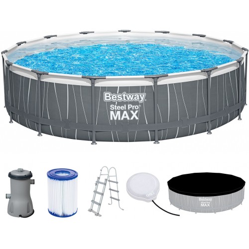 BESTWAY Steel Pro Max Frame Pool 457 x 107 cm, Komplett-Set mit Filterpumpe 561GD