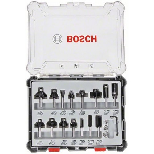 BOSCH Accessories Fräser-Set, 8-mm-Schaft, 15-teilig 2607017472