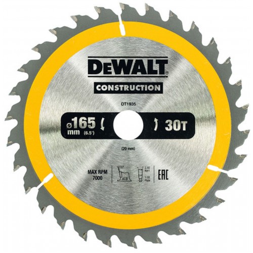 DeWALT DT1935-QZ Kreissägeblatt für Handkreissägen, 165 x 20 mm, 30WZ