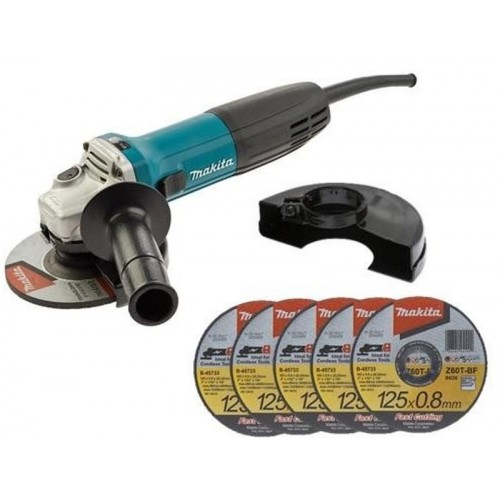 Makita GA5030RX1 Winkelschleifer 125mm, 720W, 5x Trennscheibe 0,8mm 1x Schruppscheibe,