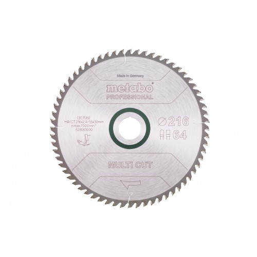 Metabo Sägeblatt "multi cut - professional", 216x2,4/1,6x30, Z64 FZ/TZ, 10° 628063000